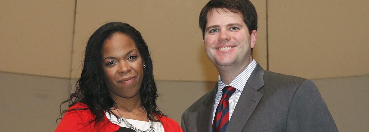 A teacher and a presenter and the National Board Pinning Ceremony in 2017.